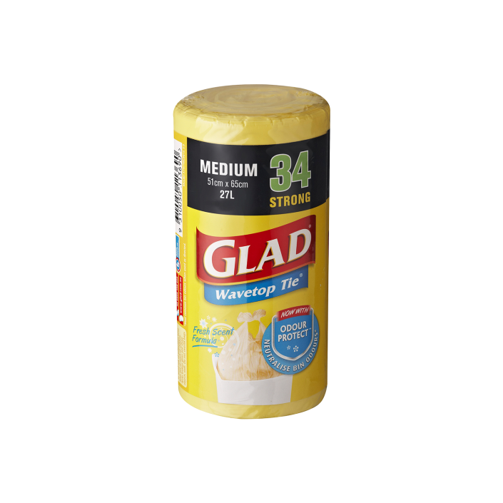 Glad® Wavetop Tie® Coloured Bags Medium 34pk Yellow