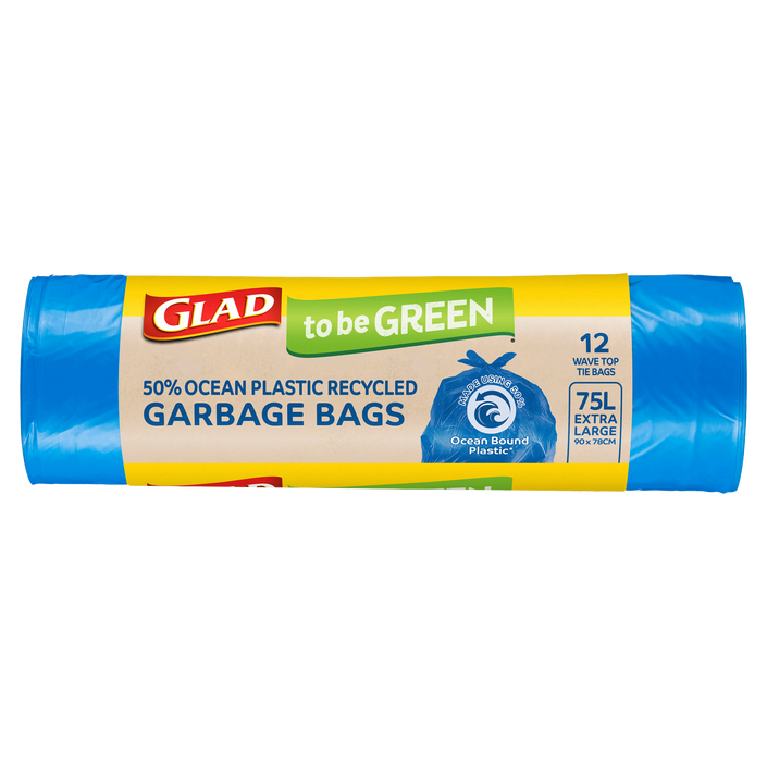 Glad to be Green® 50% Ocean Bound Plastic Recycled Garbage Bags Extra Large 75L 12pk