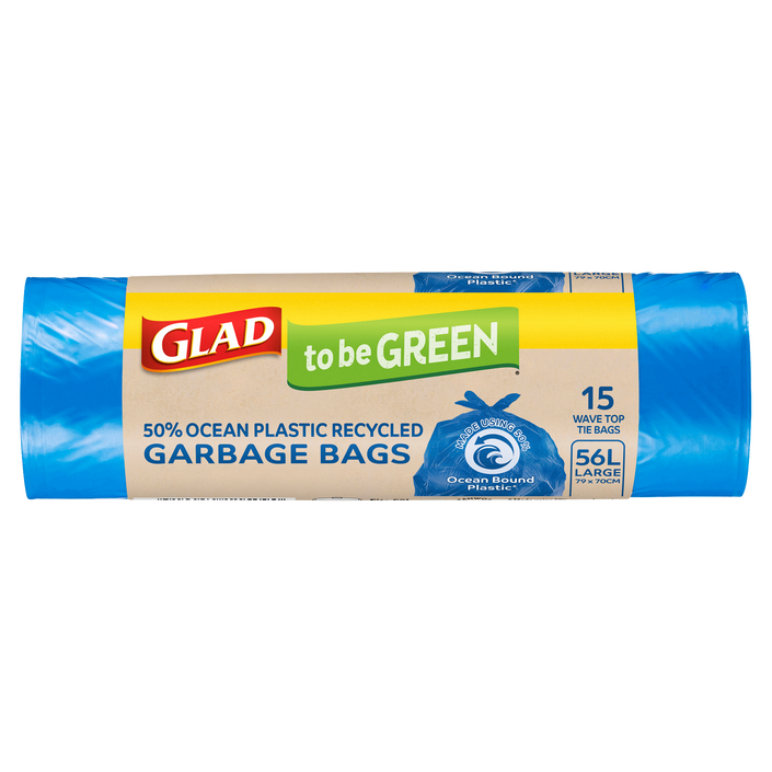 Glad to be Green® 50% Ocean Bound Plastic Recycled Garbage Bags Large 56L 15pk